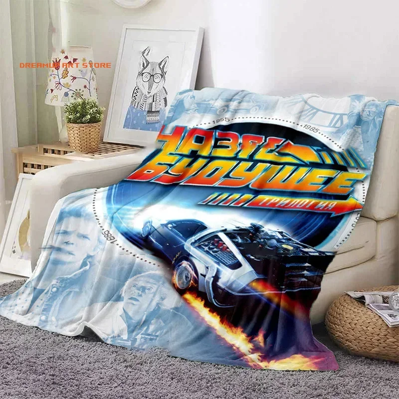 2026 Sci-Fi Movie Pattern Blanket Back To The Future Warm Flannel Thin Blanket Portable Home Travel Office Lunch Break Blanket