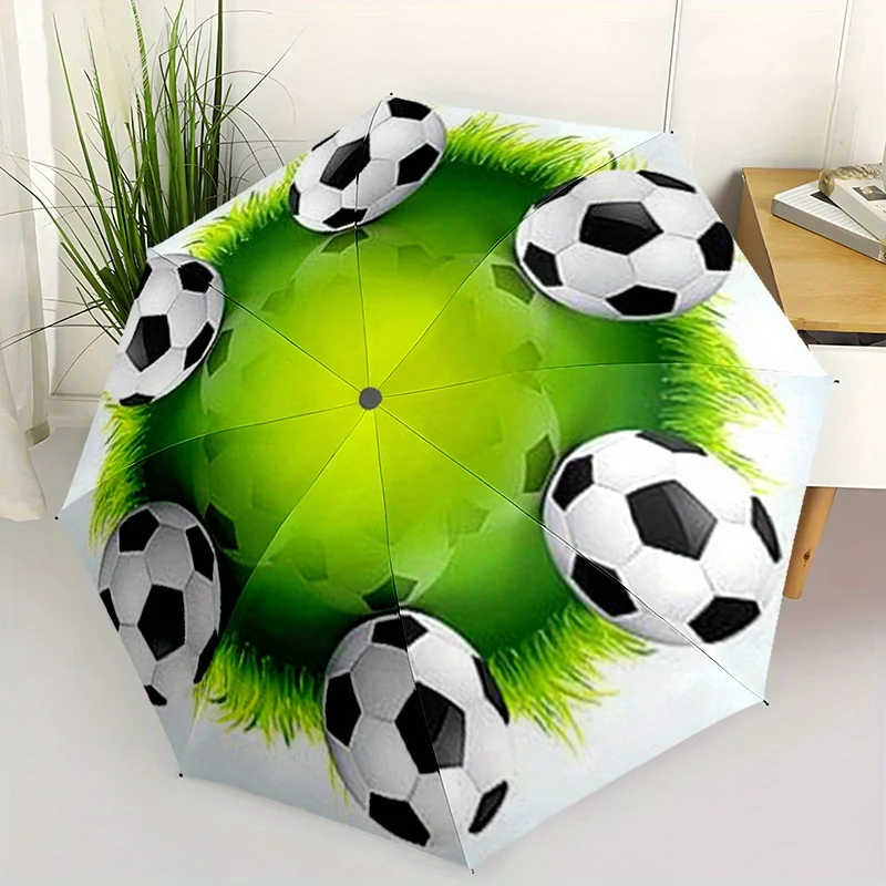 

Зонт с рисунком футбольных мячей на траве - 8-спицевый складной зонт с пластиковой ручкой, автоматическое открытие и закрытие, портативный солнцезащитный зонт