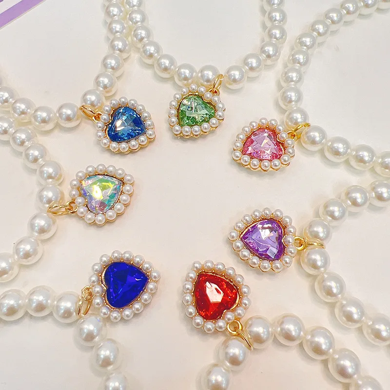 

Pet Pearl Necklace Fashion Heart-shaped Crystal Pendant Stitching Pet Accessories Cat Necklace Cute Pet Collar Dog Accessories