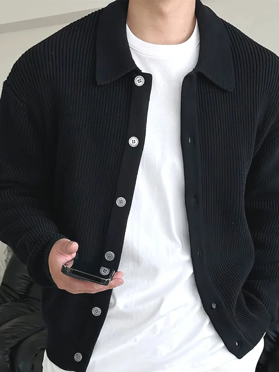 

Мужской вязаный кардиган в американском стиле с отложным воротником на одной пуговице, шерстяная куртка в полоску, тонкий шерстяной трикотаж, повседневная верхняя одежда