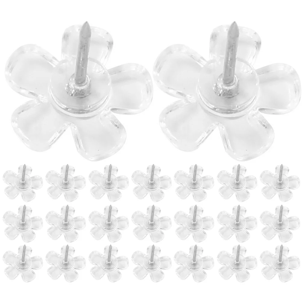 100Pcs Transparent Flower Thumbtacks Plastic Push Pins Office Map Marking Cork Board Fixing Pins Delicate Thumb Tacks