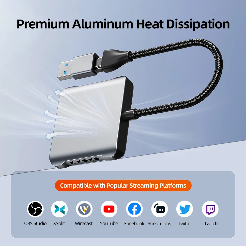 CABLETIME 4K@30Hz 1080P@60Hz HDMI Output USB 3.0 Video Capture Card for PS5 Switch Streaming Media Video Capture Loop out