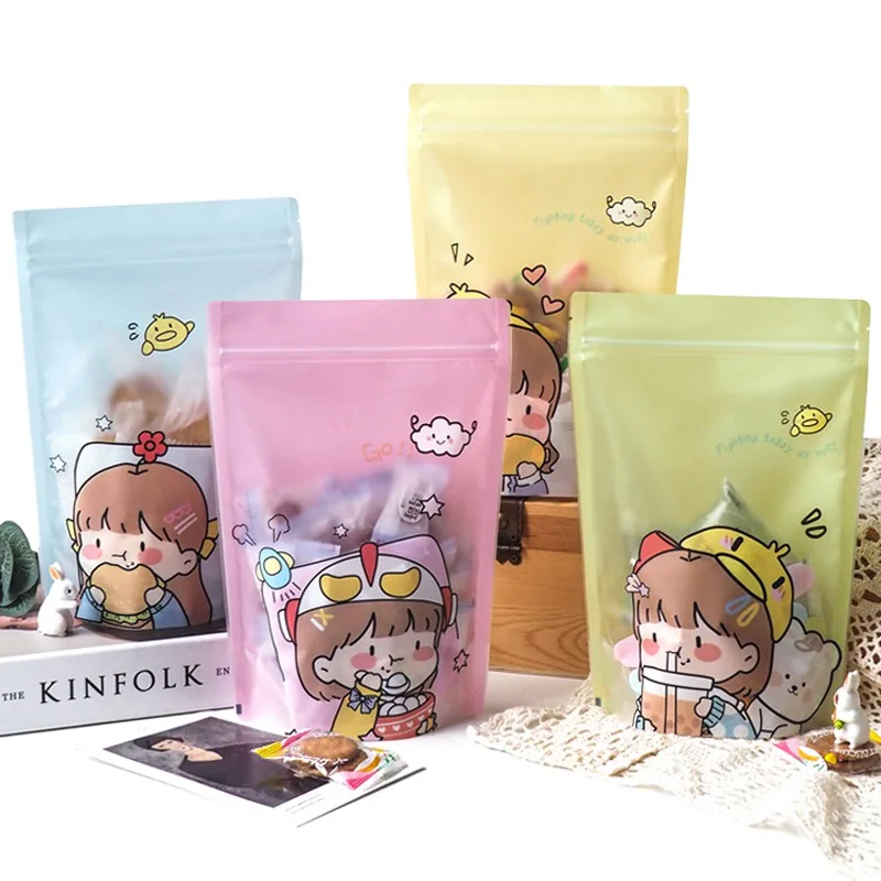 

500Pcs/Lot Cartoon Snack Ziplock Bag Lovely Food Packaging Bag Manual Biscuit Sandy Sub Packaging Zipper Sealing Bags