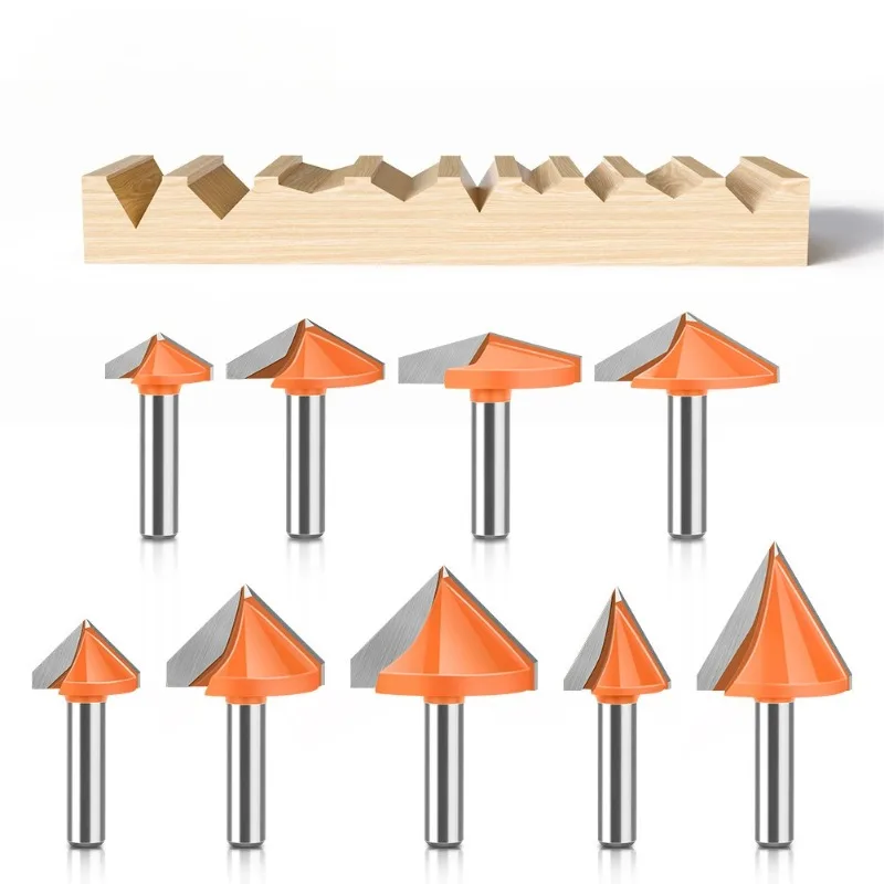 1/9Pcs 8mm Shank 60 90 120 150 Degree V Type Slotting Cutter Bit CNC Engraving Solid Router Bit Carpenter Carbide Milling Cutter