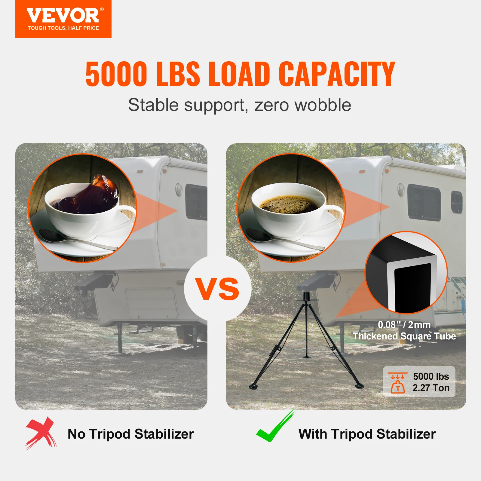 VEVOR 5th Wheel Tripod Stabilizer 5000 LBS Load Capacity Tripod Fifth Wheel Tripod Jack For Fifth-Wheel Trailers RVs And Campers