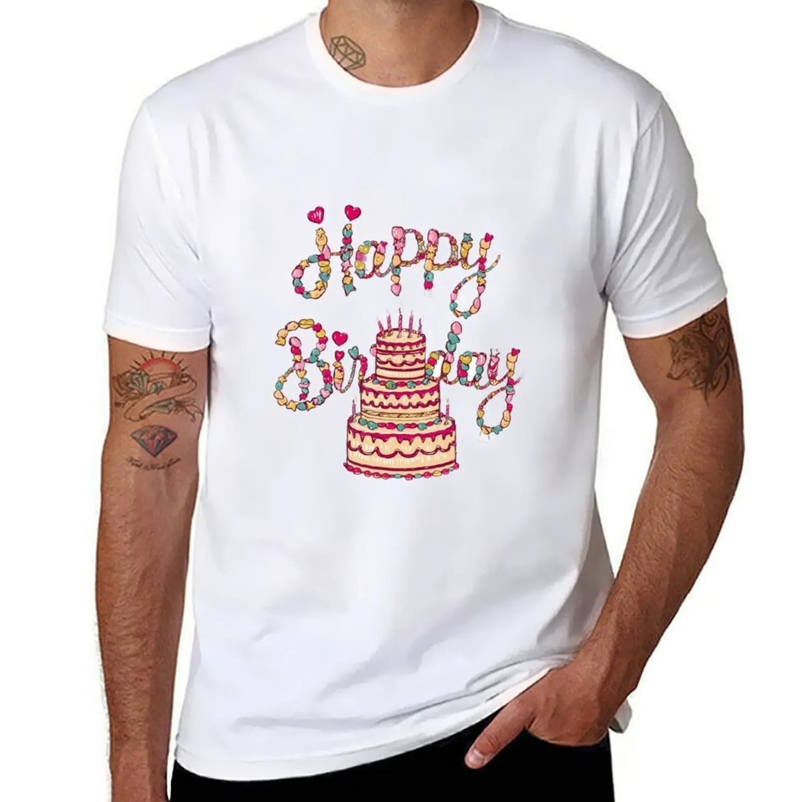 

happy birthday Cake Design, balloons Sticker T-Shirt man graphic t shirt funny t shirts cotton T-Shirt