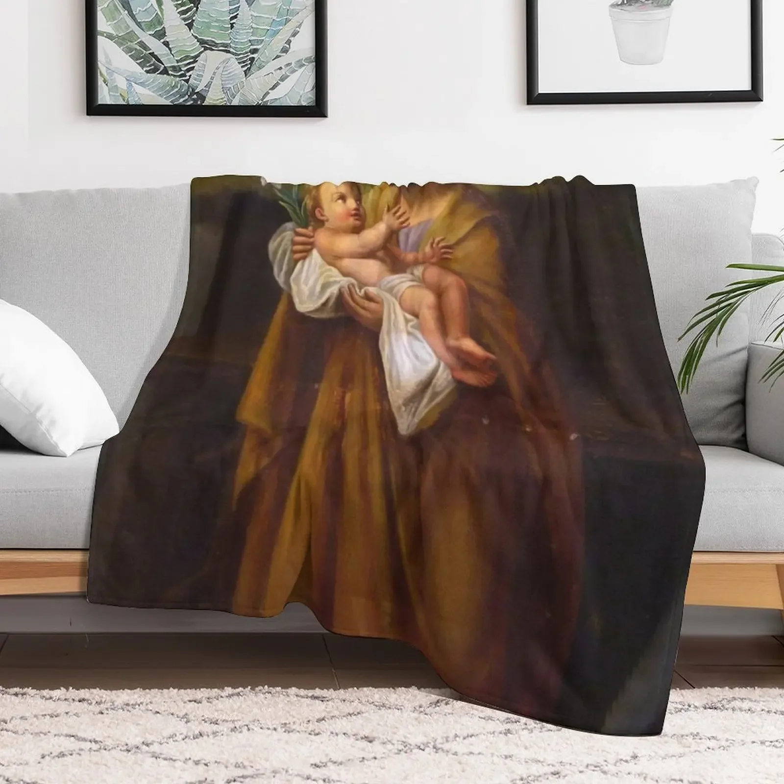 Saint Joseph with Jesus Christ as a baby, France Throw Blanket Loose Bed Hairys Thins Blankets