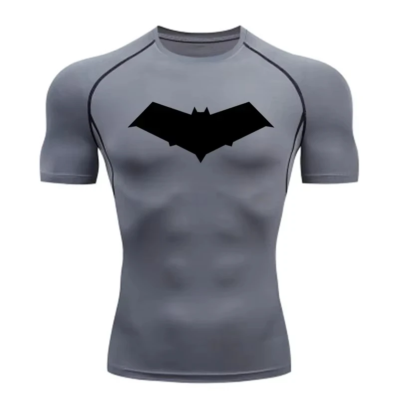 Compressie-T-shirt voor heren met vleermuisprint, sneldrogende gymtrainingtop |   Zomerfitness Rashguard voor hardlopen en MMA ZY0037