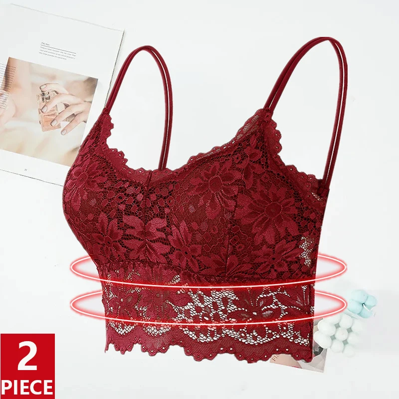 2 יח'\סט נשים תחרה נשים צינור נוחות צבע מוצק חולצות נשים bandeau אינטימי חלקה