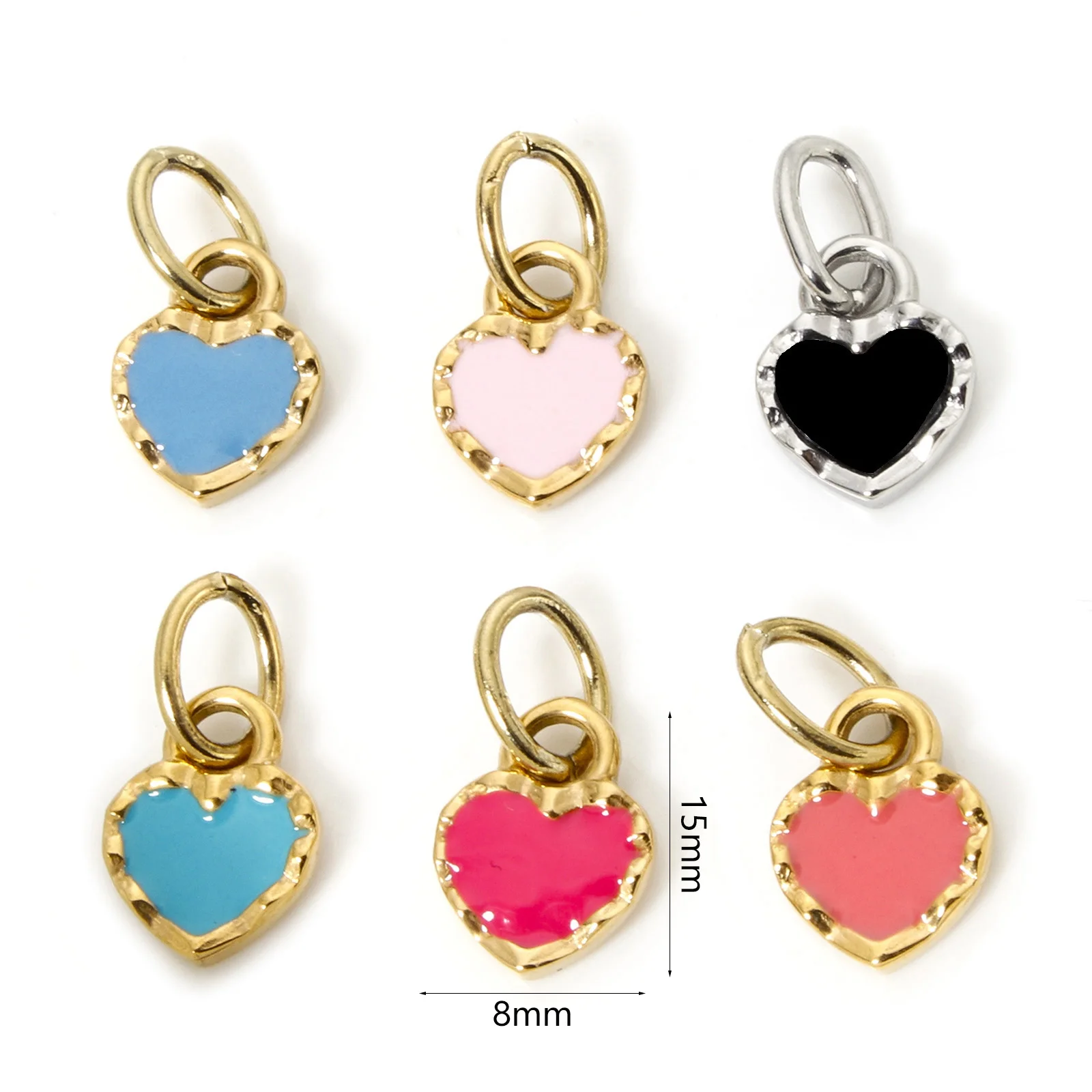 1Piece 304 Stainless Steel Valentine's Day Charms Gold Plated Multicolor Heart Enamel For DIY Jewelry Necklace Making 15mm x 8mm