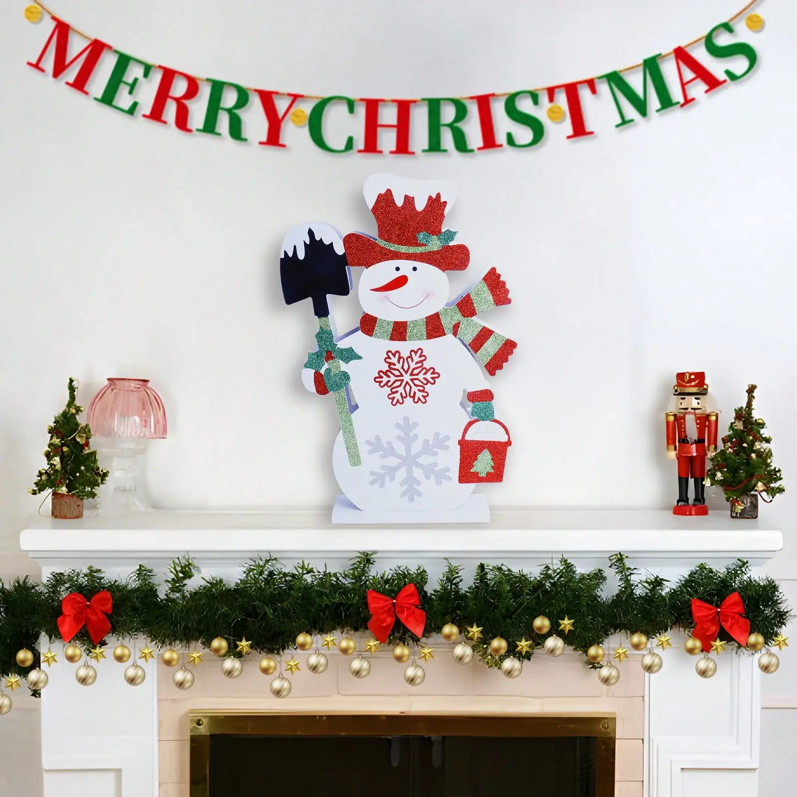 

Рождественский декор снеговика — деревянное настольное украшение в виде снеговика, милая праздничная фигурка для каминной каминки, стола и центральной витрины