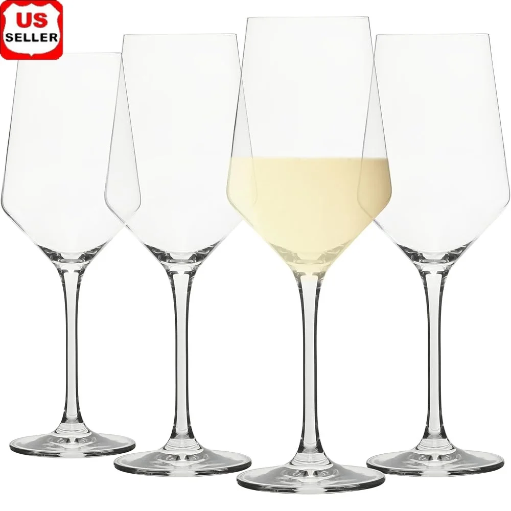

14oz White Wine Glasses Set of 4 Crystal Clear Tapered Shape Slender Stem Modern Design Ideal All Occasions