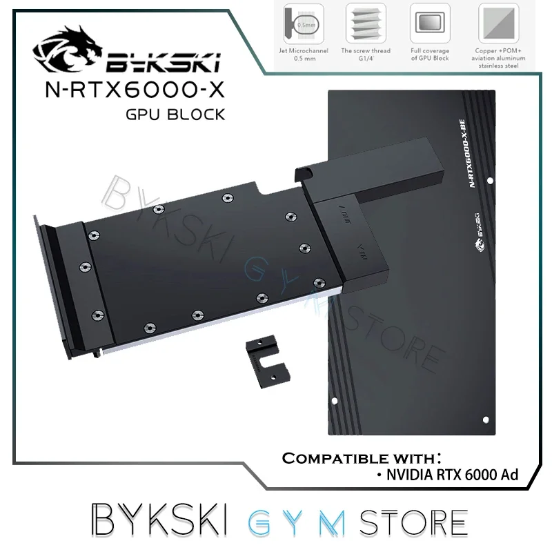 Bykski Water Block For NVIDIA RTX 6000 Ad,Graphics Card Liquid Cooling GPU Block Copper Radiator Full Metal Cover, N-RTX6000-X