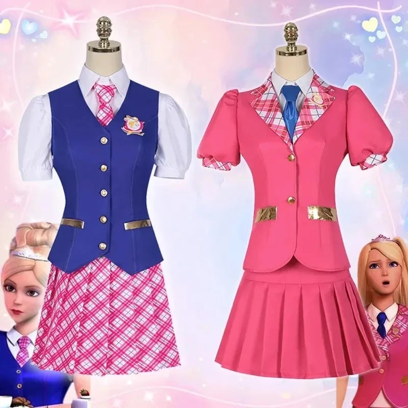 

Movie Barbiee Cosplay Costume Princess Dress Delancy Wen COS Outfit Women School Uniform Top Skirts Carnival Party