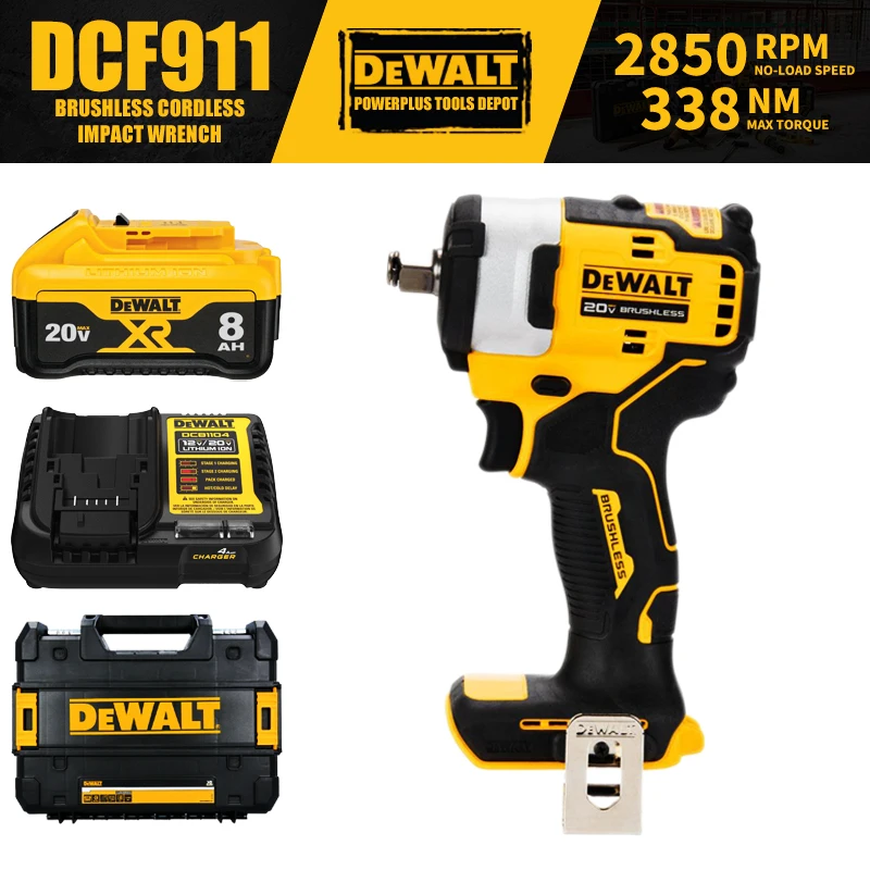 DEWALT DCF911 Kit 1/2in Brushless Cordless Impact Wrench with Hog Ring Anvil 20V Power Tools 338NM With Battery Charger