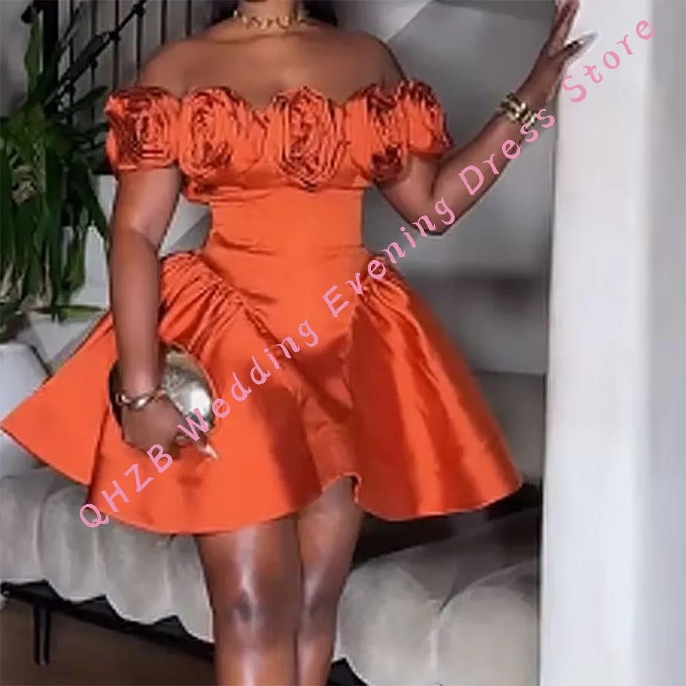 

Classic Candu Color Off Shoulder Flowers A-Line Formal Evening Dresses Birthday Party Prom Gowns Customized
