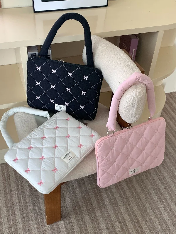 13 Inch Cartoon Plush Bow Pink Laptop Sleeve Case Bag For Ipad Notebook Tablet Pouch Handbag Cover