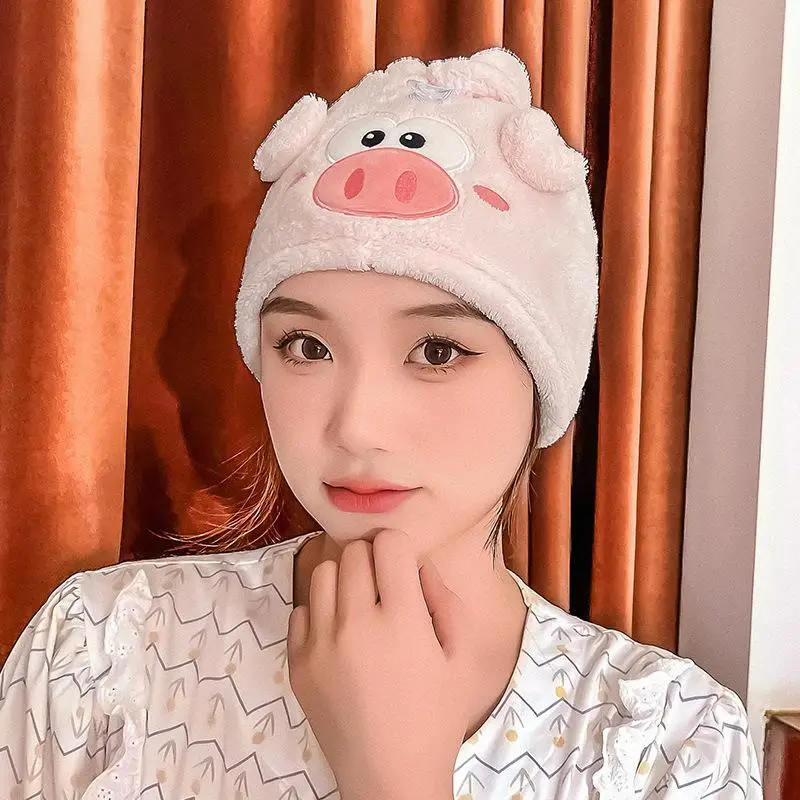 **Cute Japanese Style Cartoon Little Pig Dry Hair Cap Magic Microfiber Coral Fleece Shower Cap Absorbent Quick Drying Towel