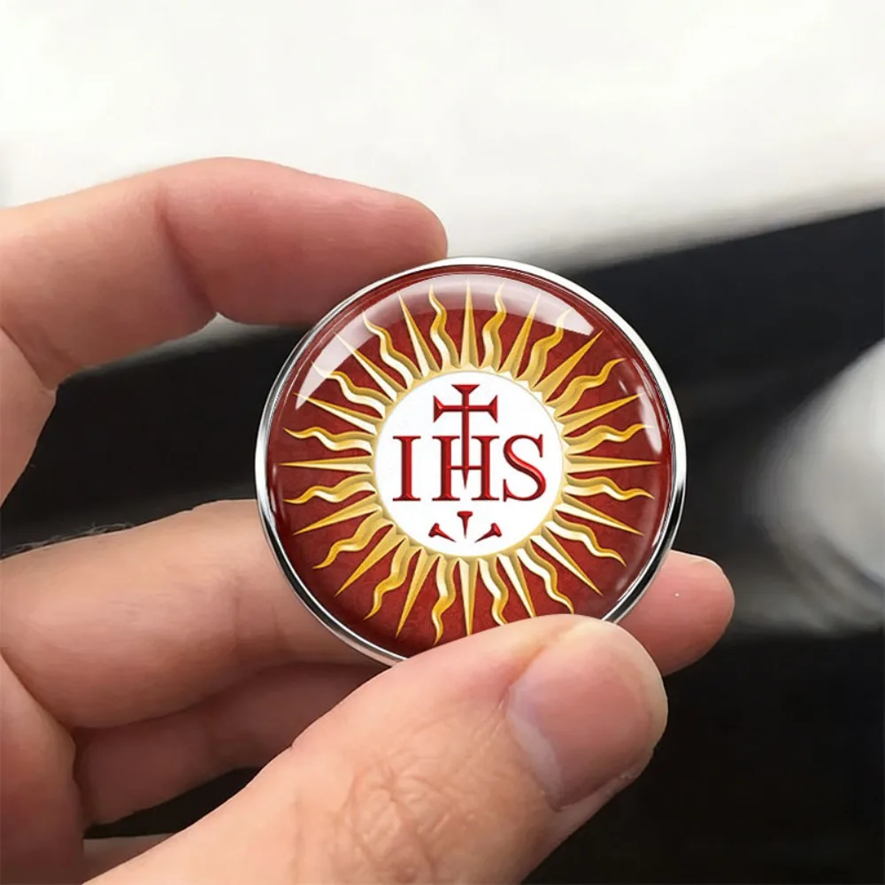 6-20Pcs 2D Flat IHS Catholic Brooch, Sacred Monogram Stainless Steel Lapel Pin, Religious Badge for Clothes Church Souvenir Gift