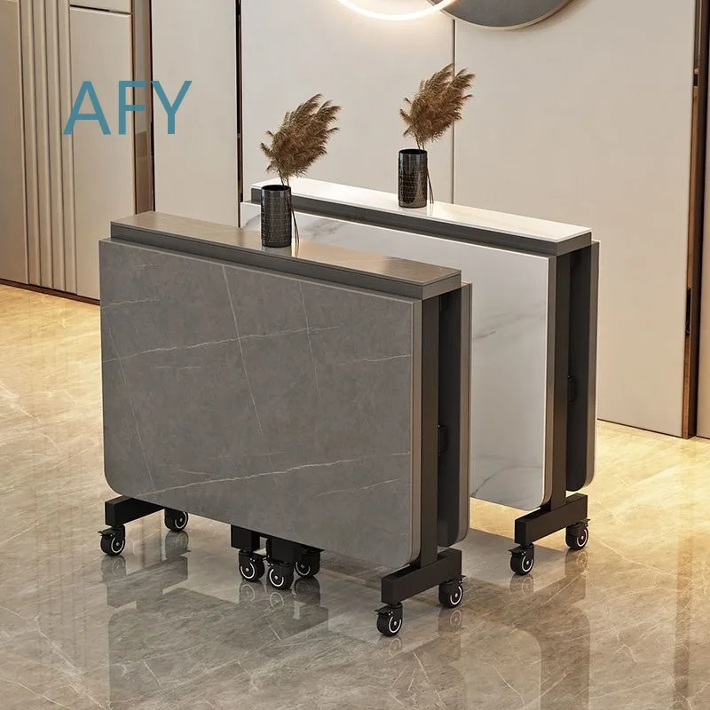 Foldable Dining Table for Small Apartments Ultra Thin Rock Slab Extendable Portable Multipurpose Table No Assembly Required