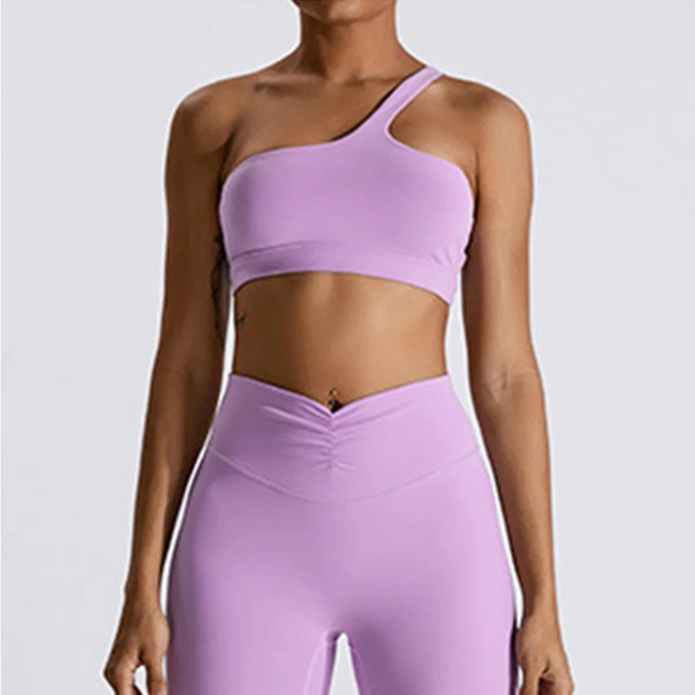 

Women One Shoulder Sports Underwear Gym Top Bra Training Women Yoga Bra Stretch High Strength Workout Fitness Women Sports Vest