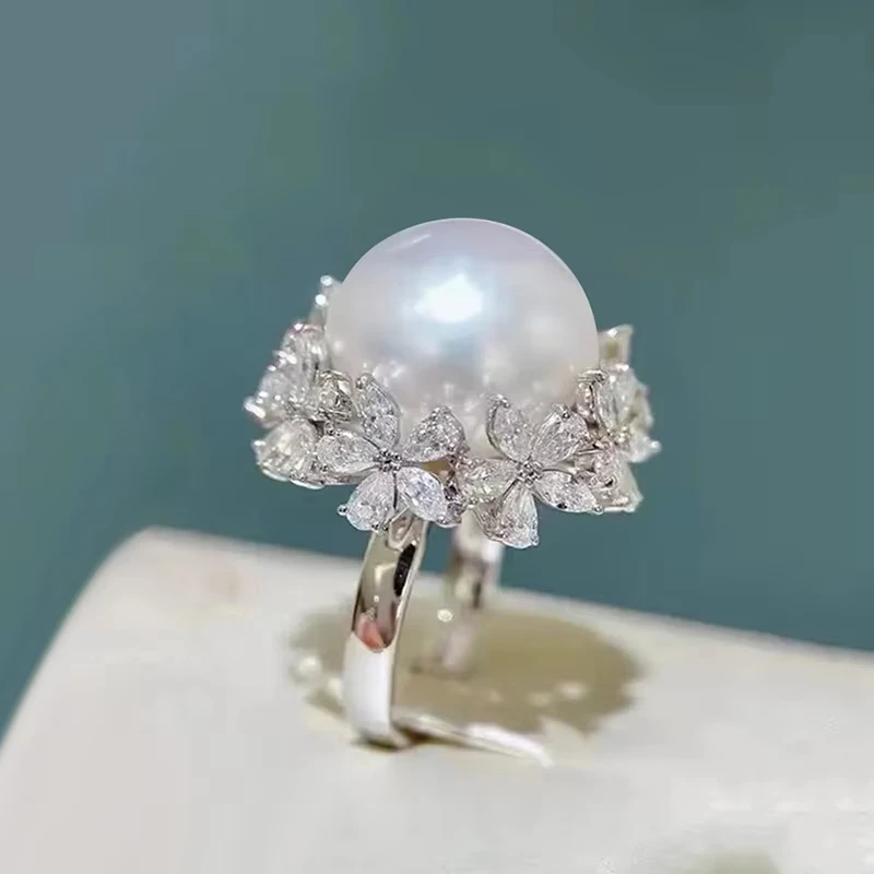 

Huajie Flower Zircon Imitation Pearl Elegant Rings for Women Romantic Bridal Wedding Banquet Petal Rings Gorgeous Jewelry