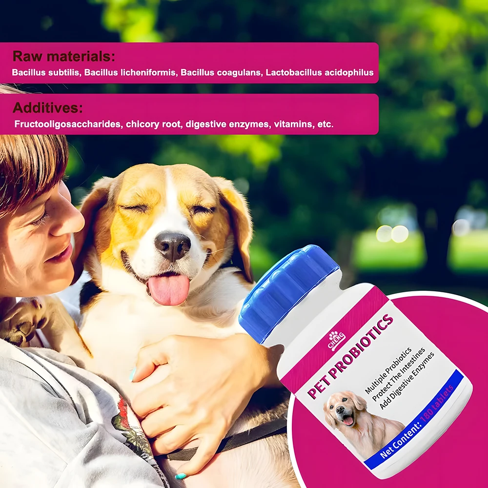 180 Tablets Pet Digestive Health Probiotic Supplements for Cats and Dogs - Regulate Intestinal Flora to Boost Immunity