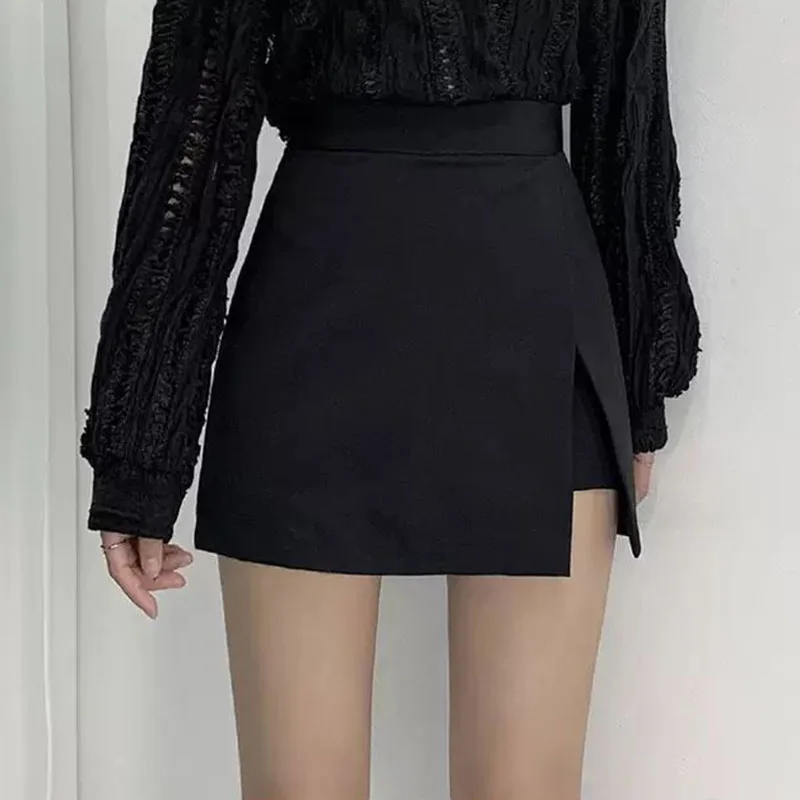 Irregular Short Skirt Women 2023 Summer Korean Style Trendy Chic Ol High Waist Skirts Female Solid Side-Slit Stretchy Mini Skirt