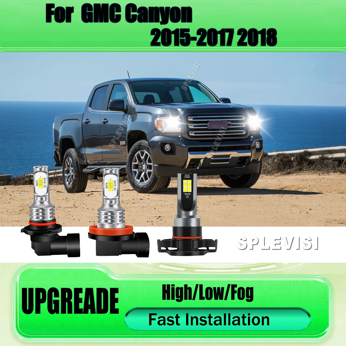 

9005 H11 H16 Auto CSP LED Headlight High Low Beam Foglight 9V-16V Pick Up Light Bulbs For GMC Canyon 2015 2016 2017 2018