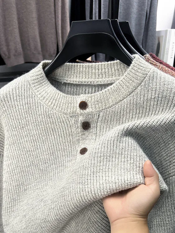 

Мужской вязаный свитер Sle, осень-зима, свободный крой на пуговицах, модный базовый слой, топ, повседневный простой Sle