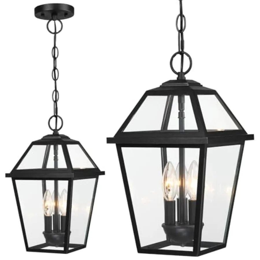 

Modern 3-Light Large Outdoor Pendant Light for Porch, 16" Matte Black Exterior Hanging Light Fixture, IP65 Waterproof Anti-Rust
