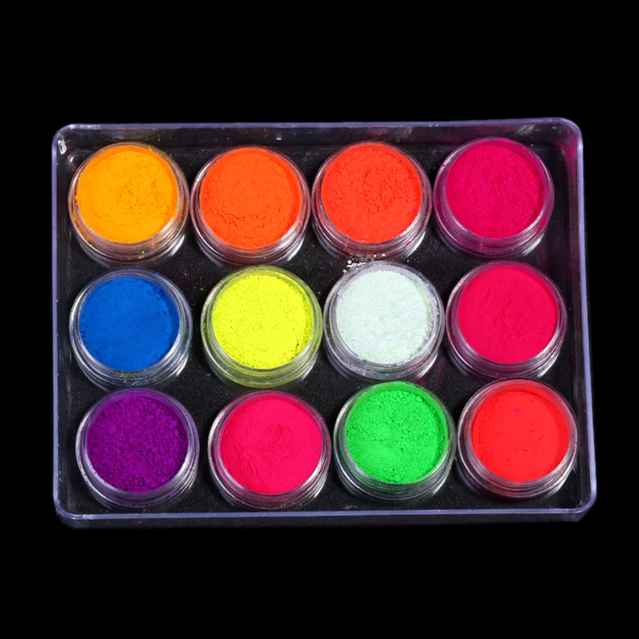 12color/set Luminous Powder Fluorescent Pigment Phosphor Nail Glitter Powder Chrome Pearlescent Powder Epoxy Resin Pigment