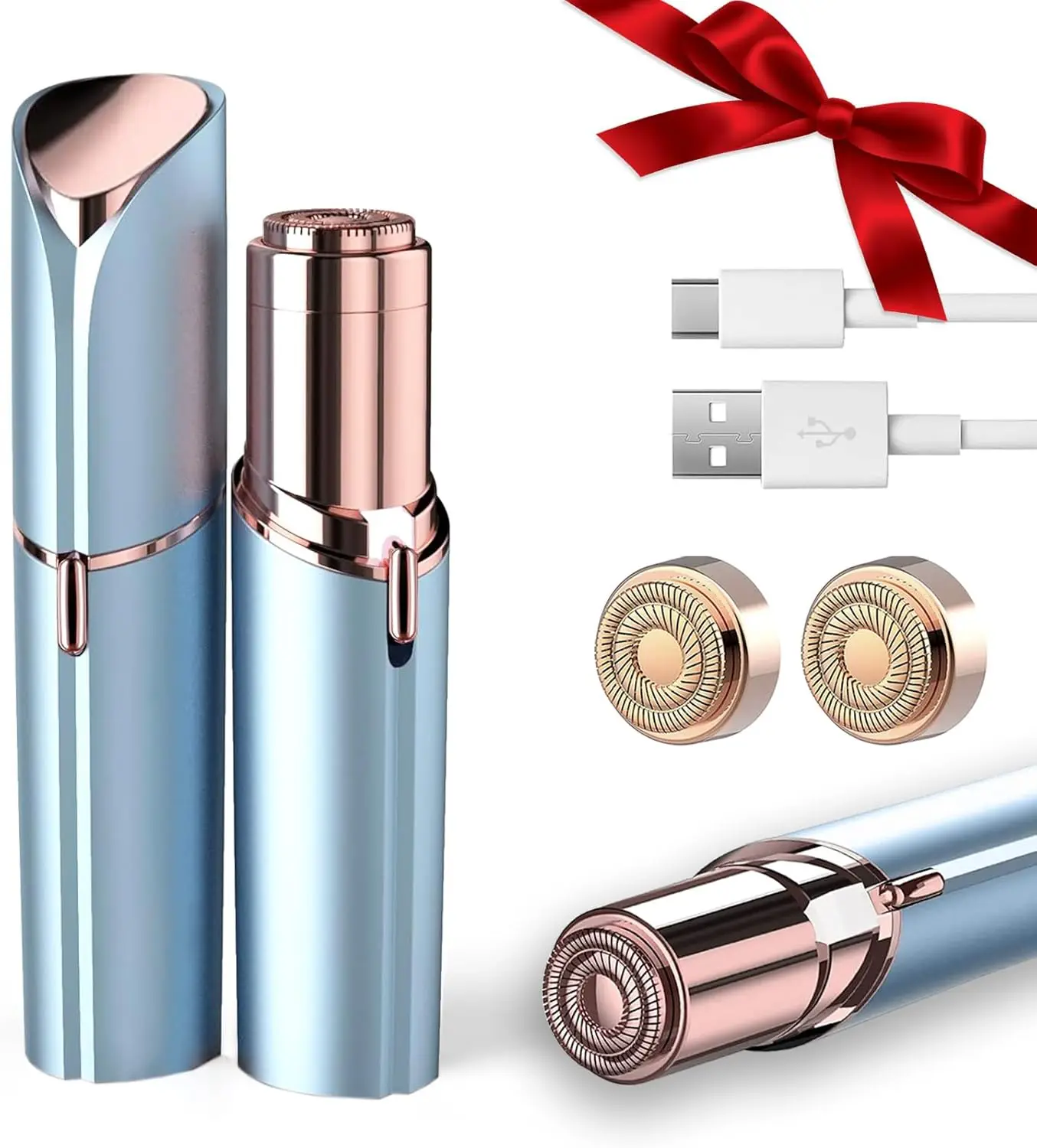 

Электрический безболезненный прибор для удаления волос на лице, губах и подбородке для женщин, с USB-зарядкой, синий (2 шт.)