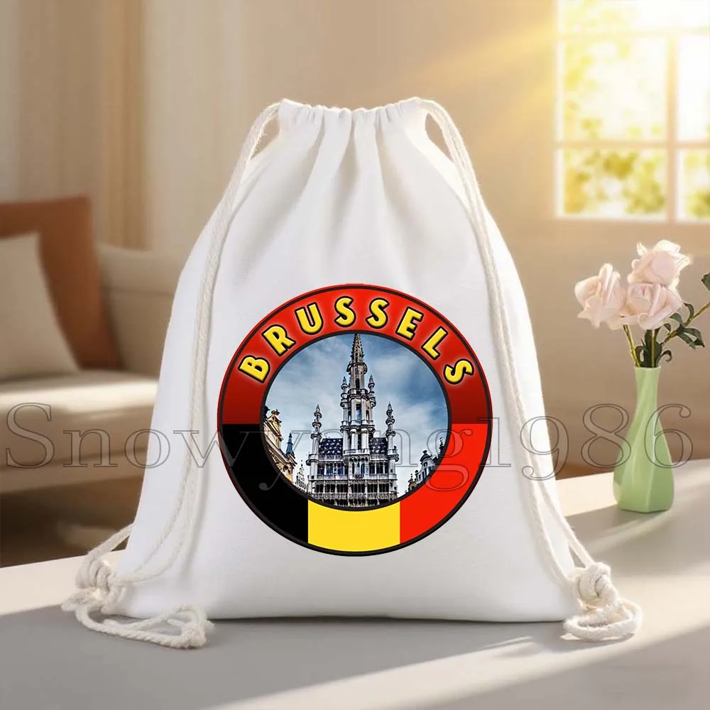 بروكسل بلجيكا العلم خريطة البلجيكية لطيف قماش الرباط أكياس كرة القدم على ظهره الصالة الرياضية القطن كيس الهدايا الرياضة اليوغا سلسلة حقيبة #2