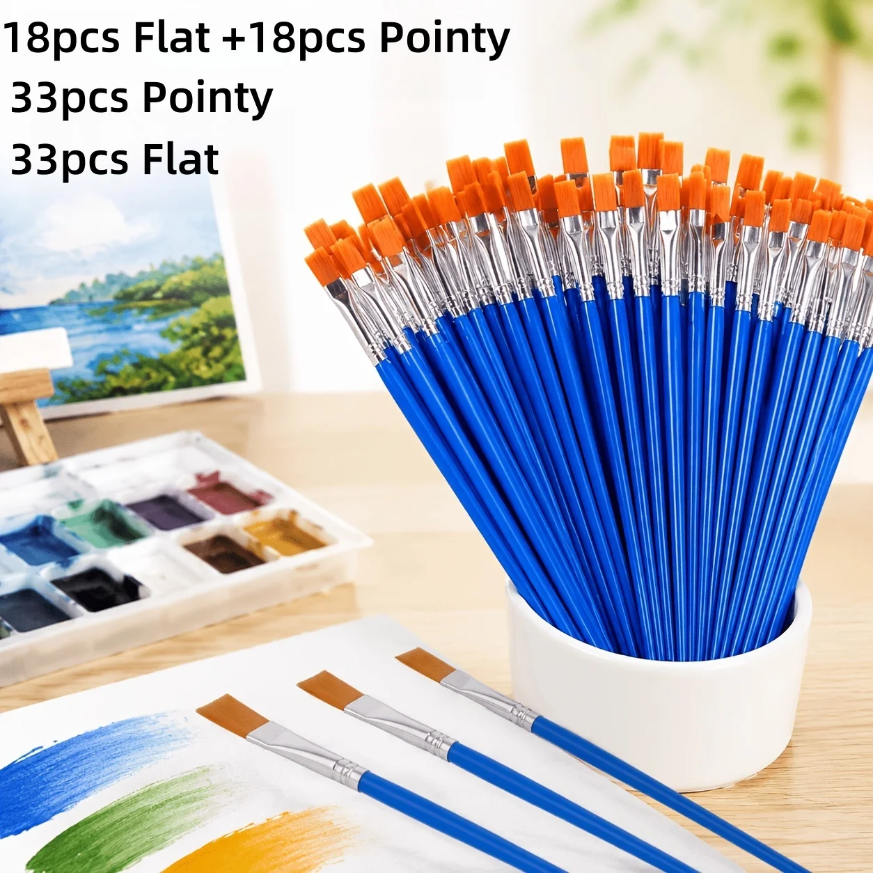 Nylon Brush Set, Ideal For Art Crafts And Artistic Supplies, Includes Flat And Round Brushes Suitable For Watercolor, Gouache