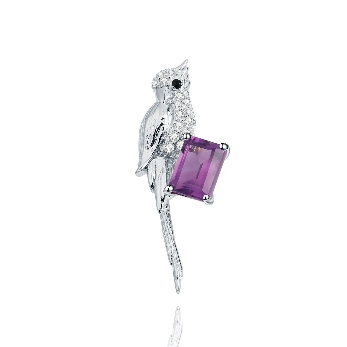 Designer Brooch Pendant Dual-purpose Bird Original Design 925 Silver Natural Gemstone Amethyst Necklace Pendant