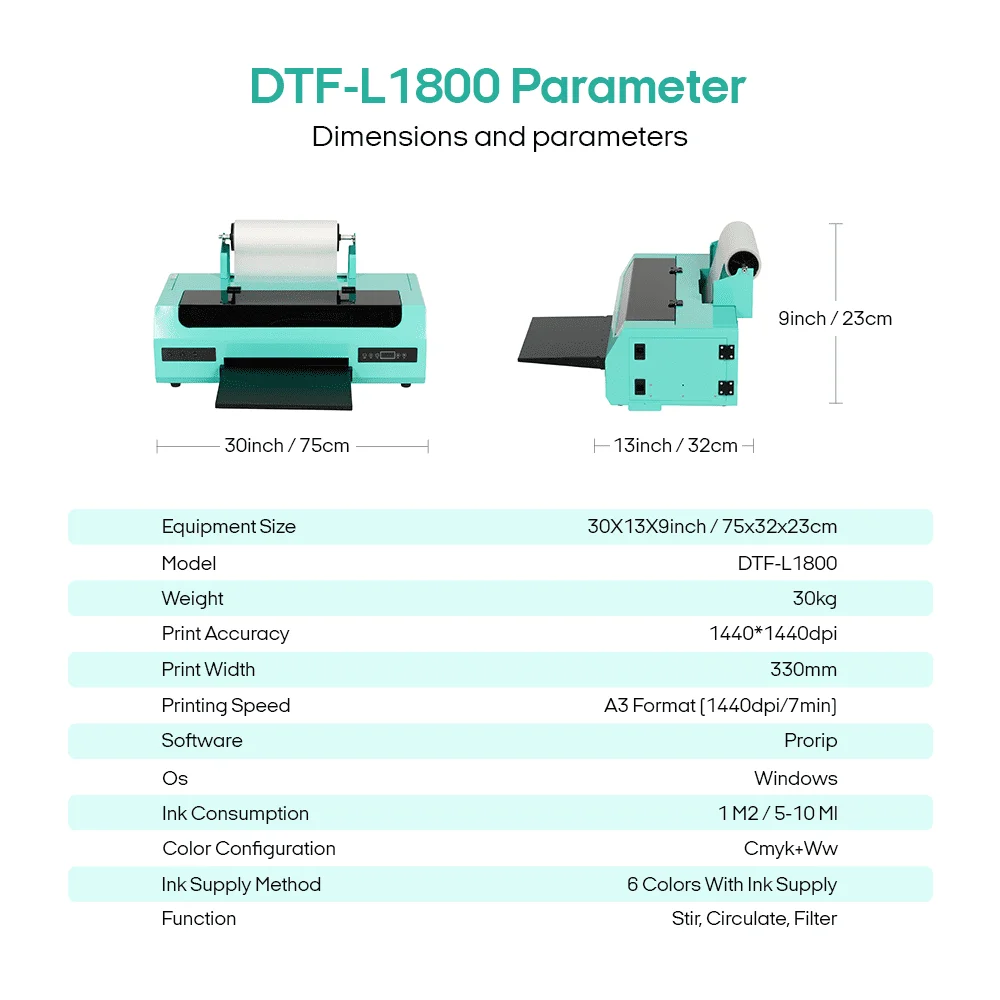 DTF Printer A3+ Direct To Film Transfer Printing Machine L1800 R1390 For DIY T-Shirt With Tutorial Setting Video Using Video