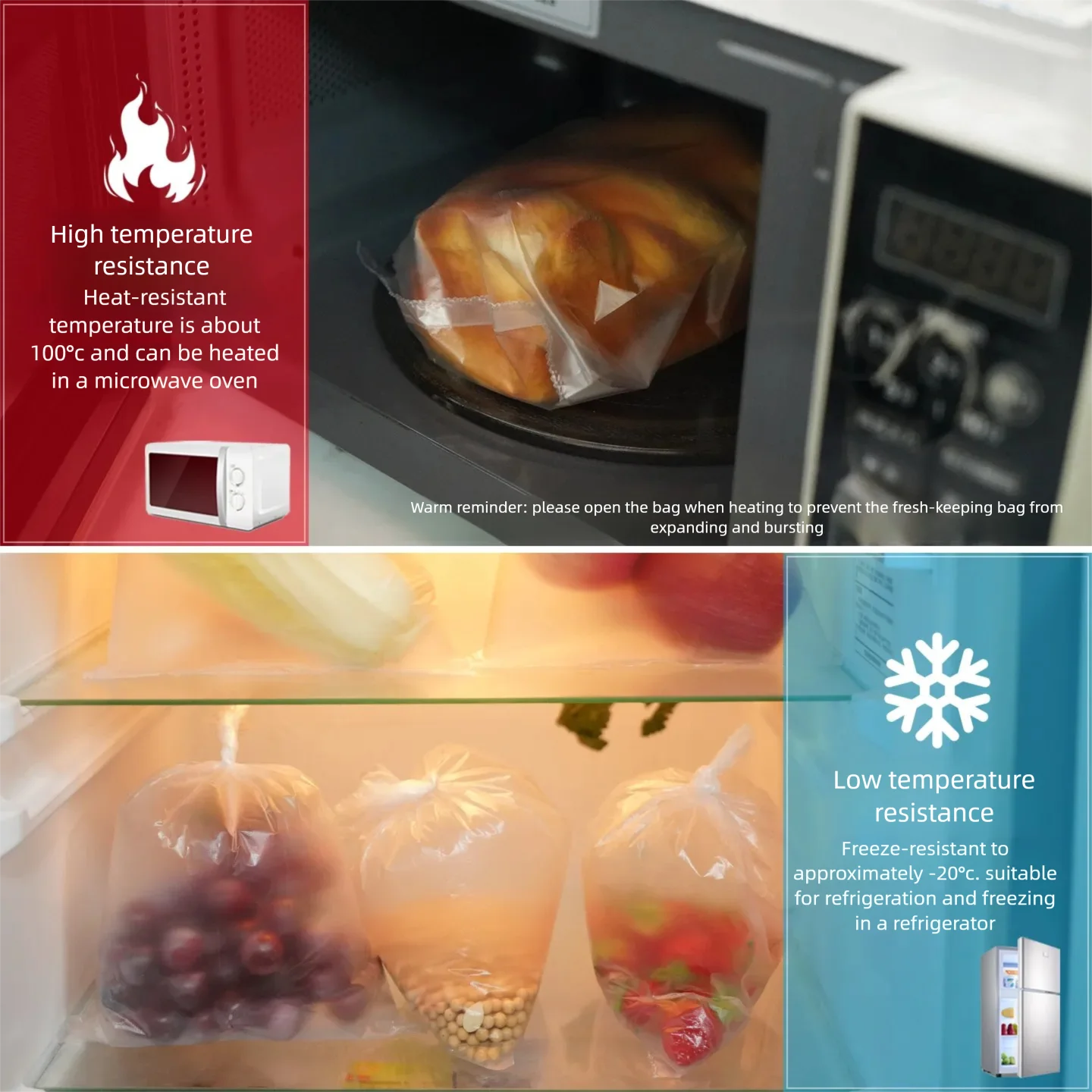Roll of Food Storage or Ice Bag Bags, PE Material Clear Plastic Bags, Ideal for Fruit, Vegetable and Fresh Food Daily Preservati