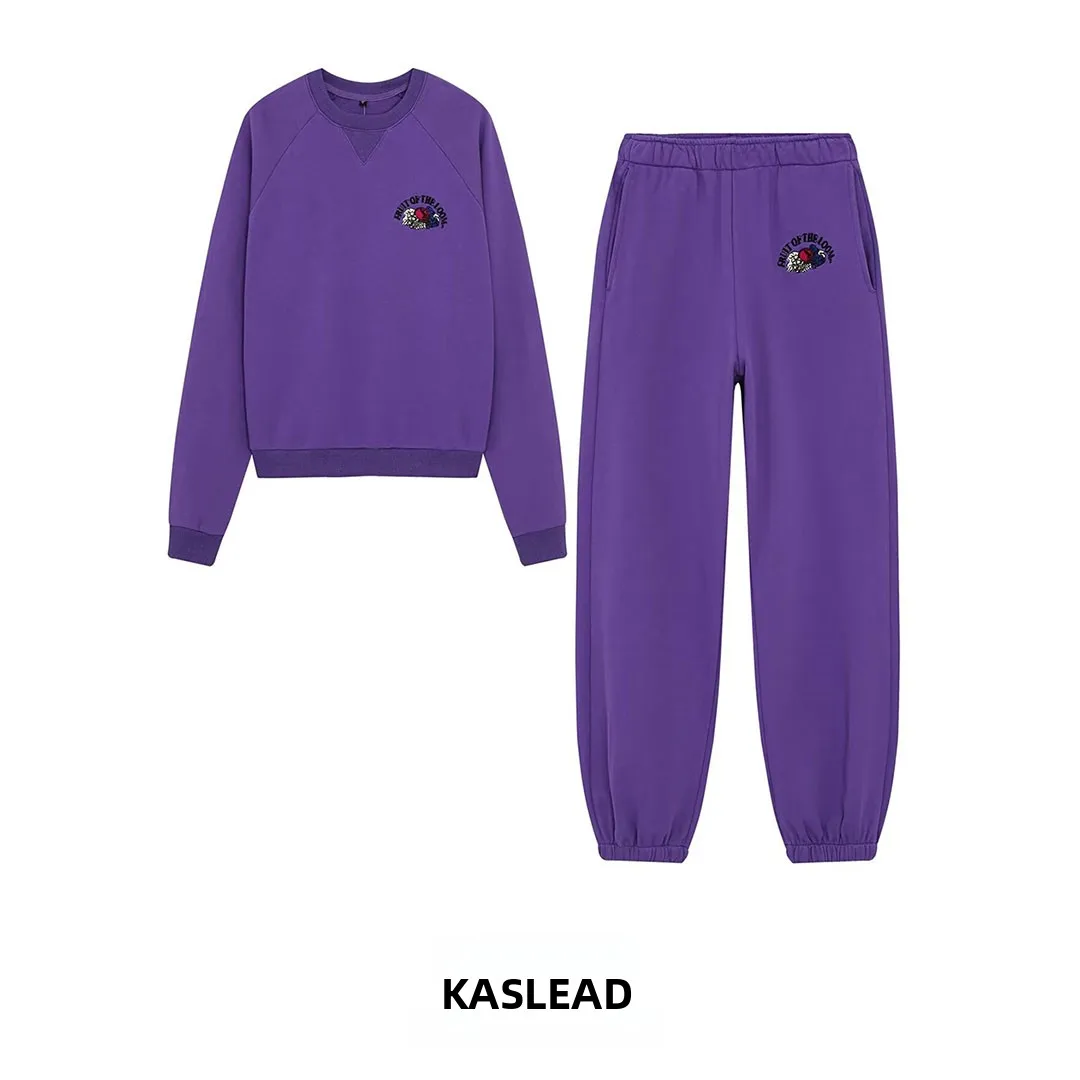 KASLEAD New Women's Fashion Sweatshirt And Running Pants Set Long Sleeve round Neck Autumn Season Letter Pattern Wind Washed