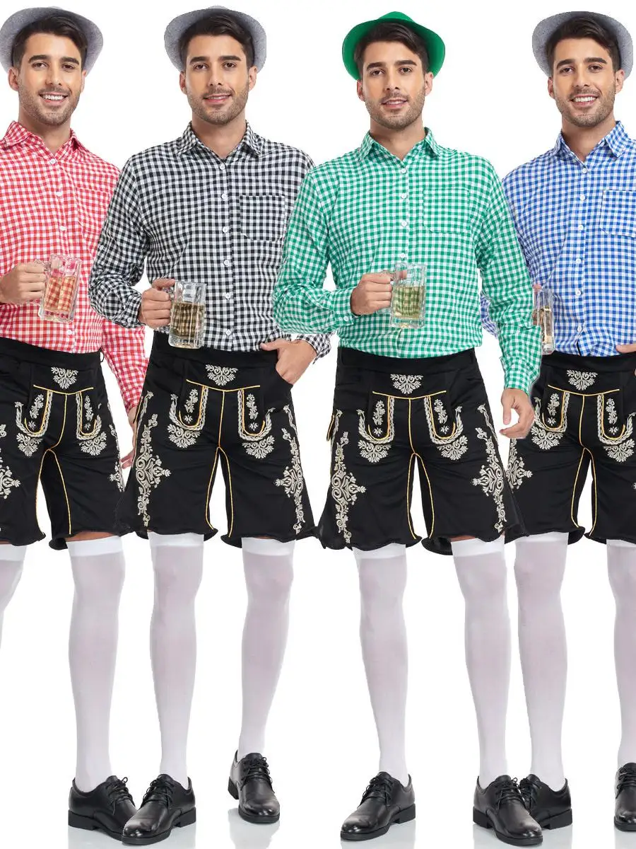 

Traditional Plaid irt Men's loween Beer Costume Set National Stage Costume Polyester Summer New Arrival