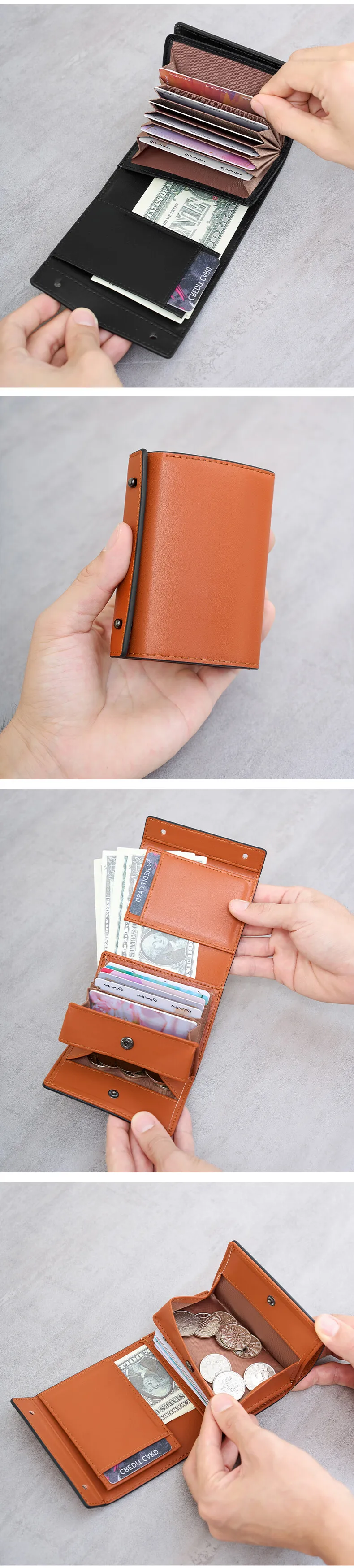 MIYIN Minimalistischer Mikrofaser Dreifach Gefalteter Großer Kreditkartenhalter für Damen / Hochwertige Herren Kurze Geldbörse / Münzbörse Unisex – Detail 5