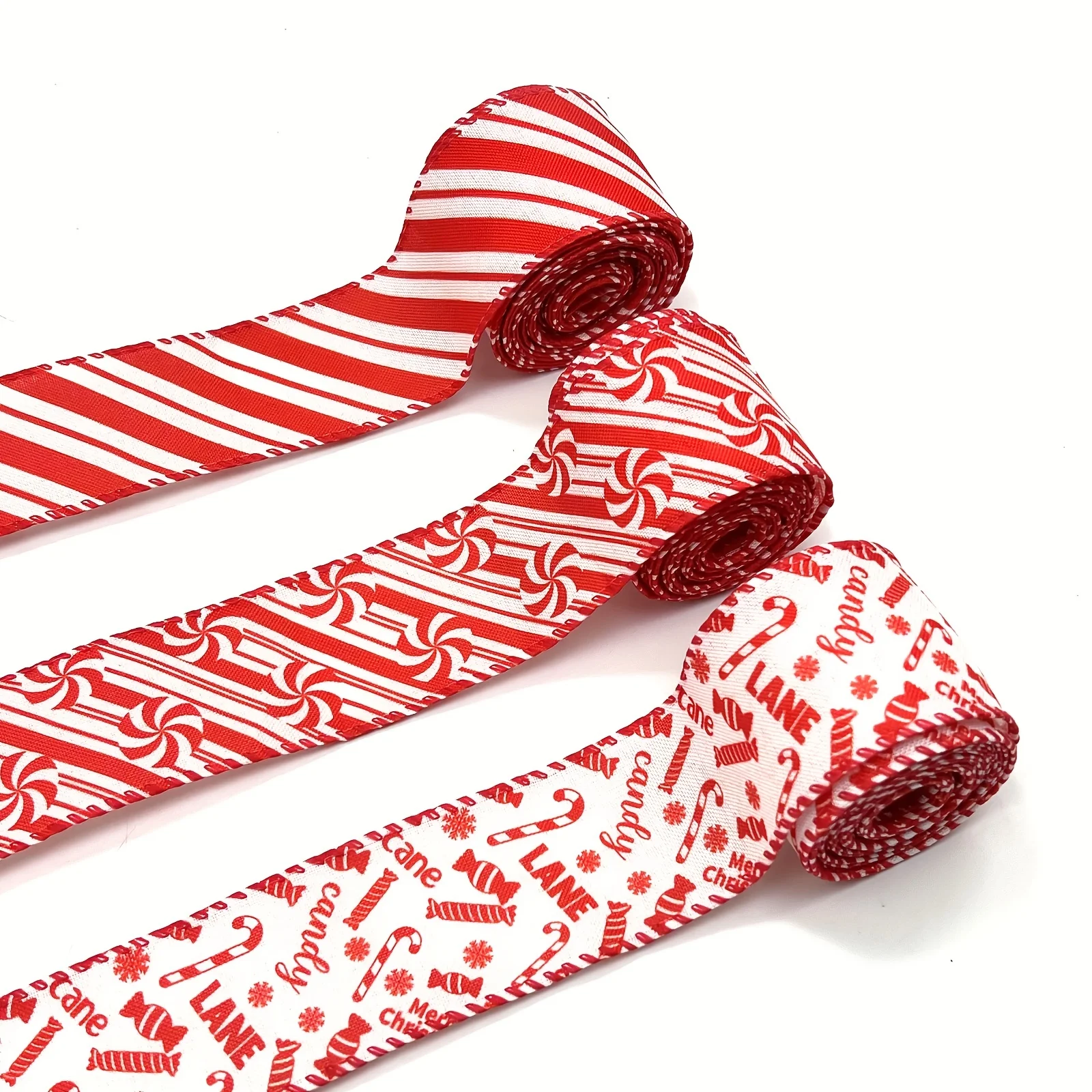 1pc 5 Yards Christmas Wired Edge Ribbon Candy Cane Burlap Ribbon Red Xmas Crafts Ribbons for Christmas Bow Crafts Party Decor