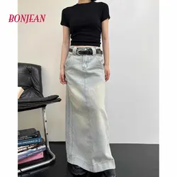 2024 Summer Vintage Large Size Washed A-line Denim Skirt Women  Skirt Trend Korean Style Y2k Skirt