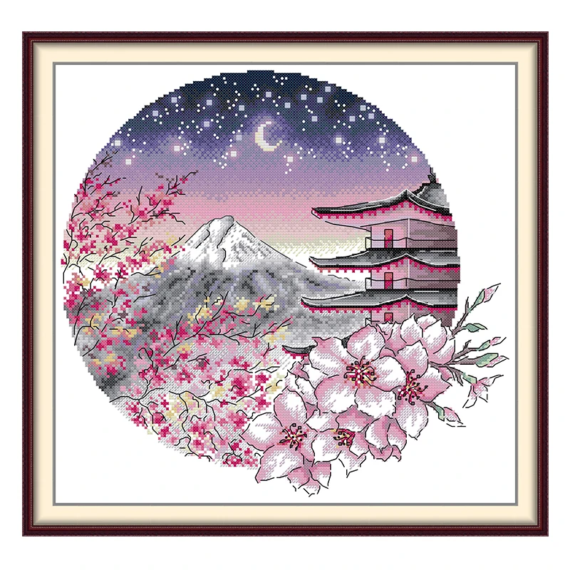 Cherry Blossoms Mount Fuji Patterns Counted Cross Stitch Set 11CT 14CT 16CT Stamped DMC Cross-stitch Kit Embroidery Needlework