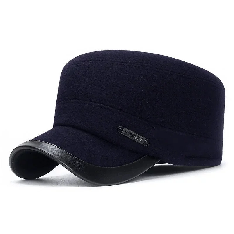 Men's Baseball Cap—Winter Thickened Warm Ear-Covering Cotton Hat for Middle-Aged and Elderly Men—Cold-Weather Flat-Top Hat