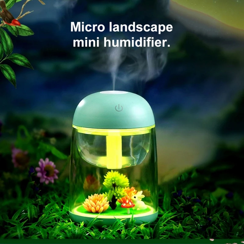 Mini Large Mist Volume USB Air Humidifier Micro-landscape Household Small Desktop Humidifier with LED Lights for Car Home