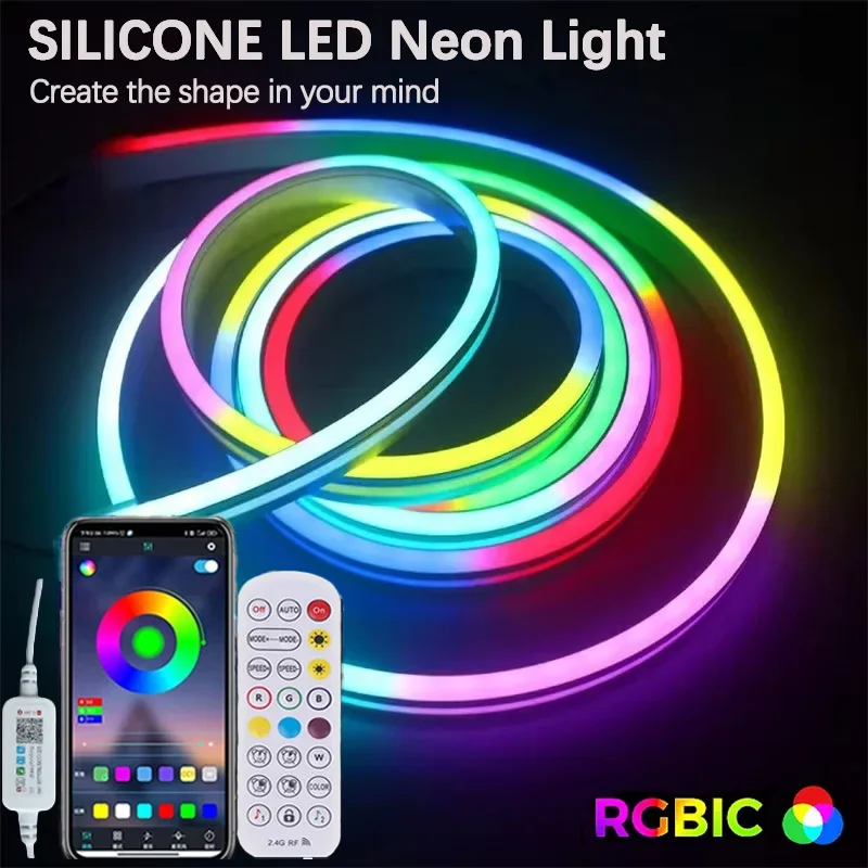 RGB-IC WS2812B Neon Rope LED Strip Light App& Remote Control Addressable Music Sync  Halloween Christmas Gaming Room Decor DIY
