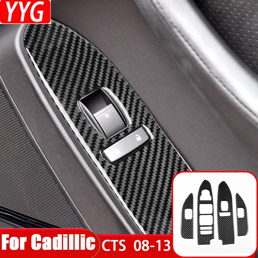 For Cadillac CTS 2008—2013 Carbon Fiber Door Window Cotrol Lifting Panel Car Accessories Interior Cover Trim Modified Sticker