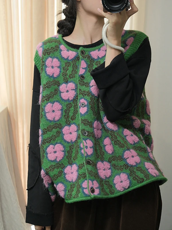 

Свободный повседневный вязаный кардиган с принтом, женский осенне-зимний модный художественный жилет из универсального нейлонового материала