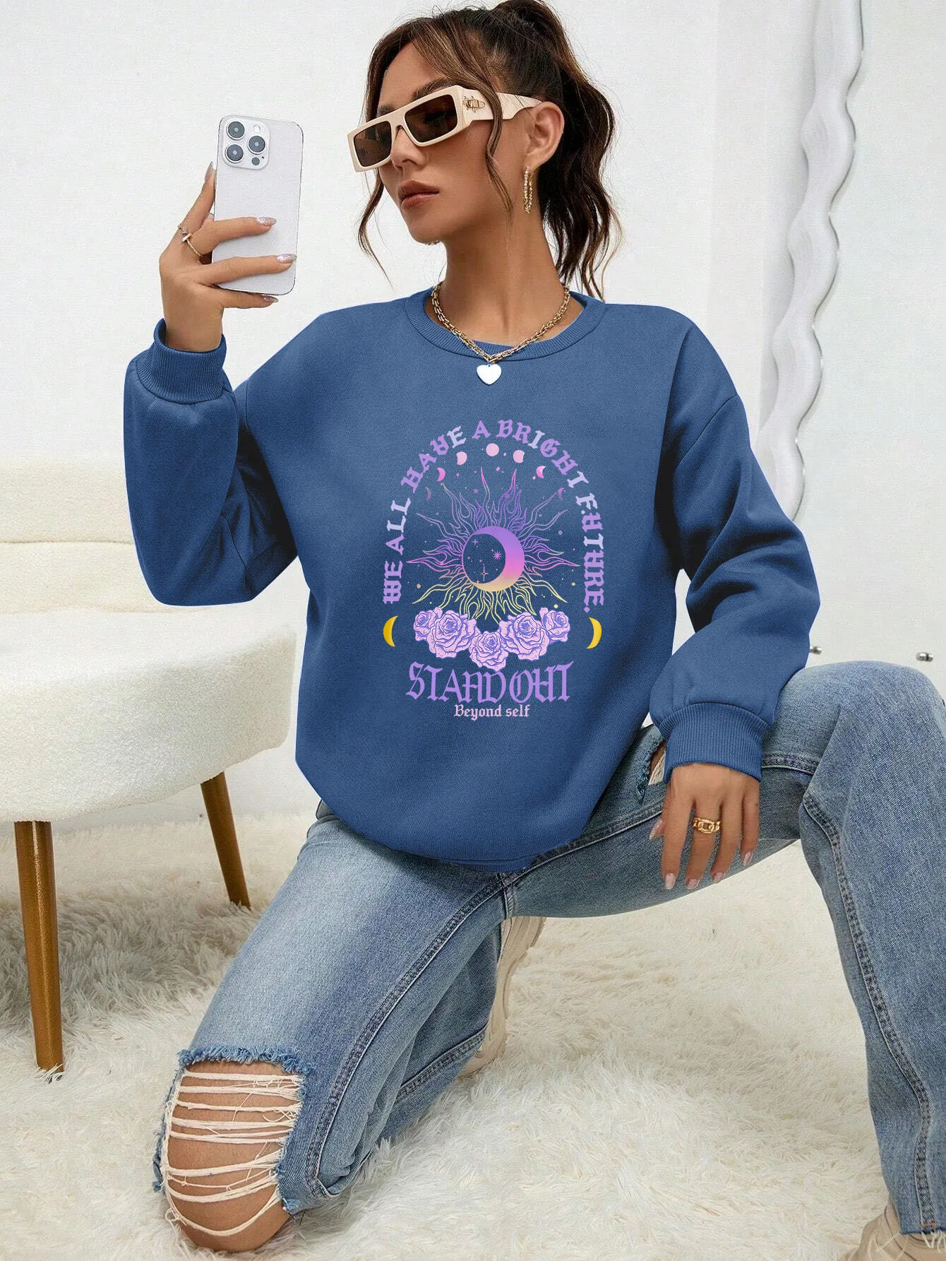 We All Have A Bright Future Stahd  Out  Beyond Self  Print Women Hoody Autumn Warm Streetwear Trendy Sweatshirt Fleece New Top